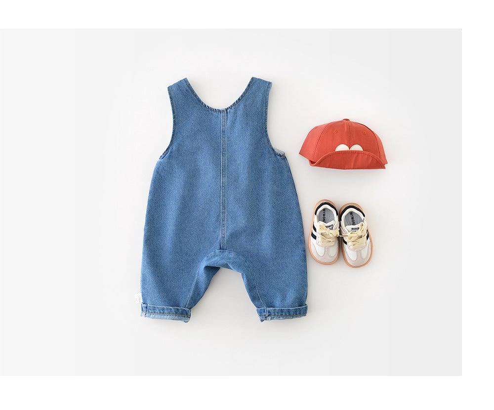 Baby Hängselbyxor i Denim med Anka – Unisex Outfit för Småbarn
