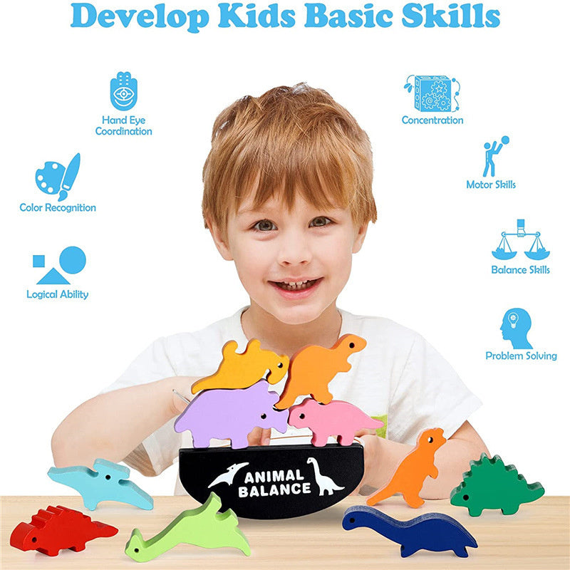 Montessori Djur Stapla – Kreativt Balansspel, Trä, Pedagogiskt, Finmotorik, 2+ år