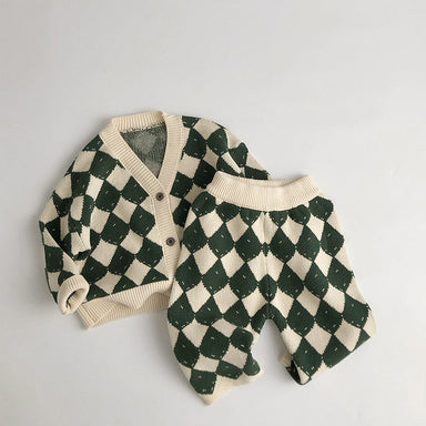 Stickat rutigt klädset – Lilla schackmästaren unisex, Beige/Grön, Bomull, Storlek 0–6 år