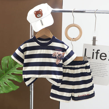 Sommar Randigt Klädset T-shirt + Shorts Jogging – Baby Småbarn Förskolebarn Doggo Days, Brun/Svart, Bomull, Storlek 0–5 år