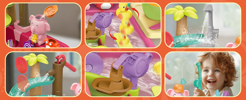 AquaFun PlayPark Vattenlekbord – Lärorik Vattenleksak med Fontän, Rutschkana & Djur | För Inne- & Utelek | För Barn 2–6 År