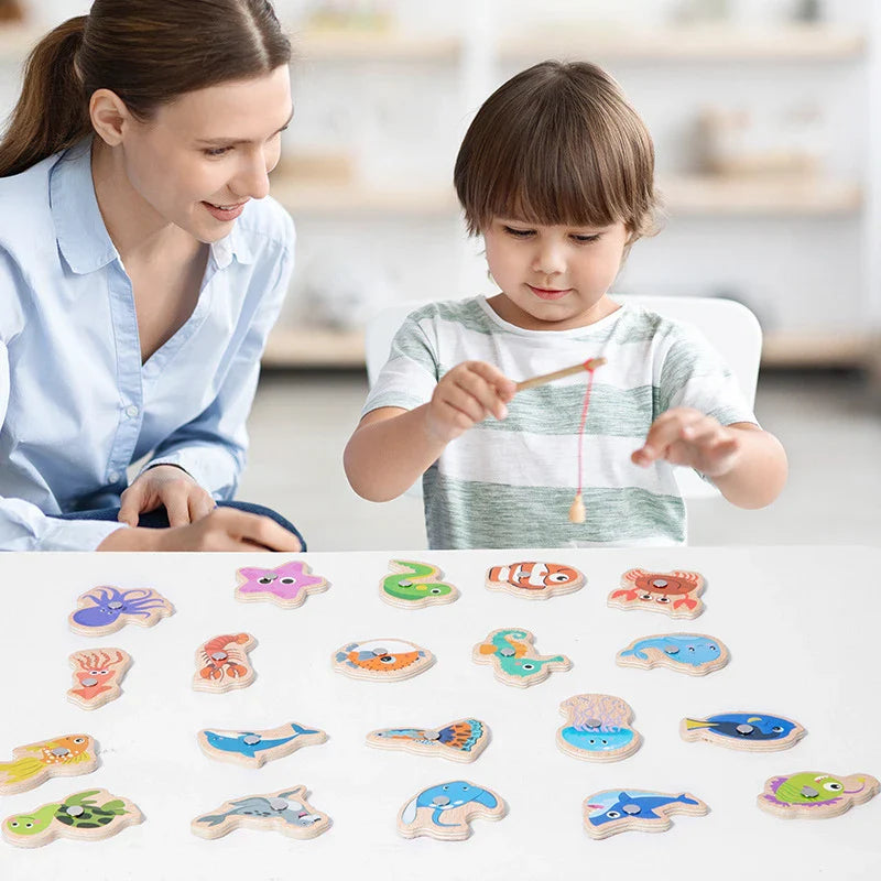 Montessori Magnetiskt Trä Fiskespel – Pedagogisk Havslekssak
