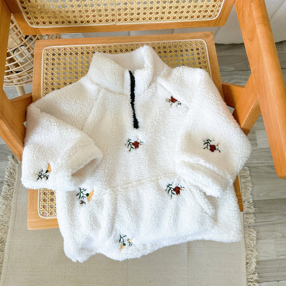 Fleecetröja med Blommönster – Flicka, Vit, Storlek 0–3 år