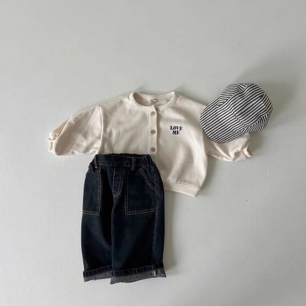 Väst med Love Me broderi – Tender Flickor, Blå/Beige, Bomull, Storlek 0–6 år