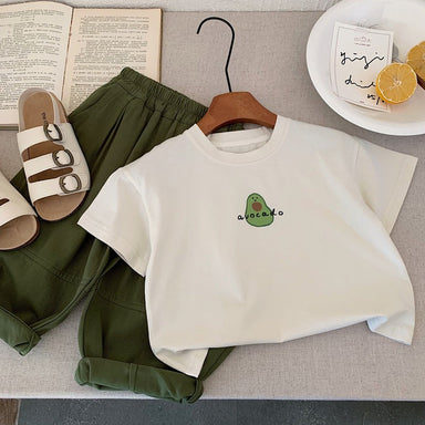 T-shirt med avokadotryck – Småbarn, Förskolebarn, Barn, Vit/Gul, Bomull, Storlek 2–7 år