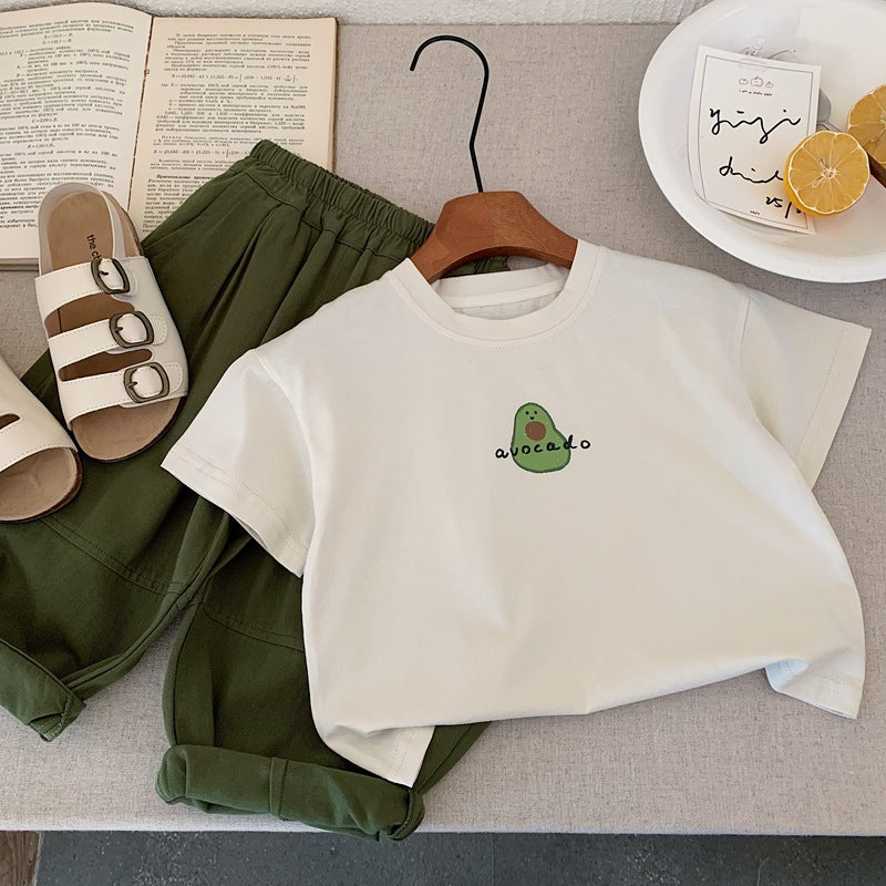 T-shirt med avokadotryck – Småbarn, Förskolebarn, Barn, Vit/Gul, Bomull, Storlek 2–7 år