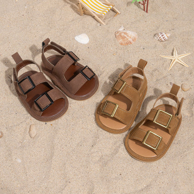 Solevi Lino Babysandaler – Sommarsandal för Flicka/Pojke – Justerbara – Halkfria – Brun/Beige – 0-1,5 år – Veganskt Läder