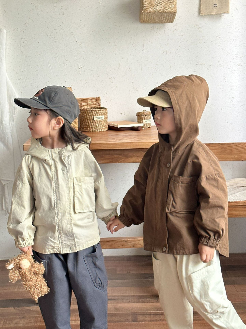 Vindjacka Parkas – CozyShield Unisex, Beige/Brun, Bomull, Storlek 0–8 år