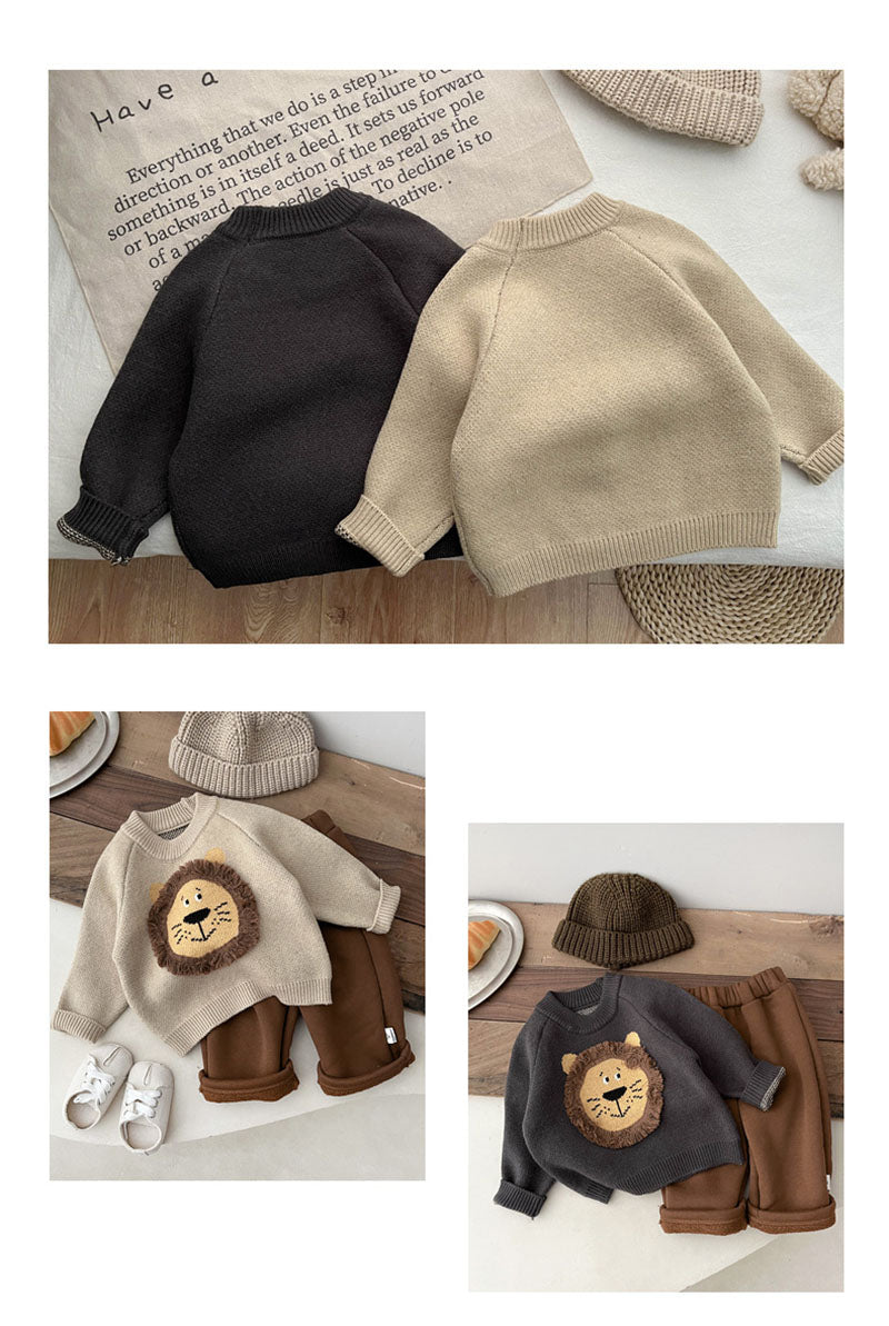 Tröja med Lejon – Lio Tröja Unisex, Beige/Grå, Bomull, Storlek 0–3 år