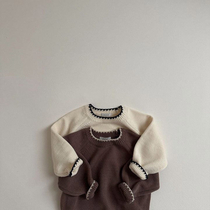 Stickad Tröja Retro – Toem Flicka, Brun/Beige/Vit, Bomull, Storlek 0–7 år