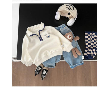 Sweatshirt i Vintage-stil – Happiness Unisex, Vit, Bomull, Storlek 0–4 år