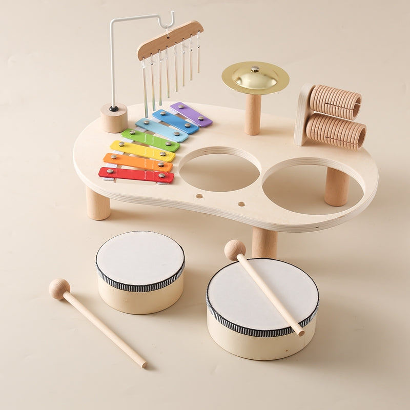 Musikbord i trä för barn – Xylofon, trummor & cymbaler (1+)