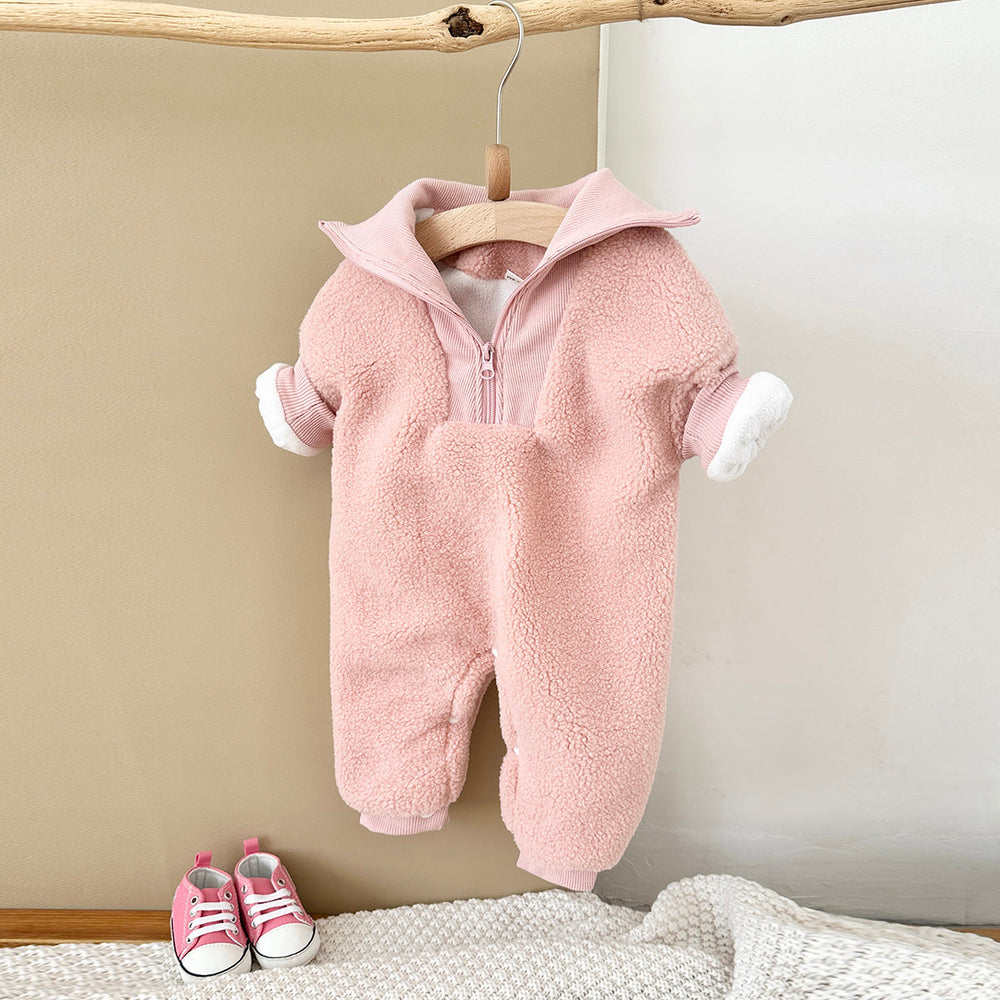 Jumpsuit/Overall i Fleece – Baby, Rosa/Brun, Bomull, Storlek 0–2 år