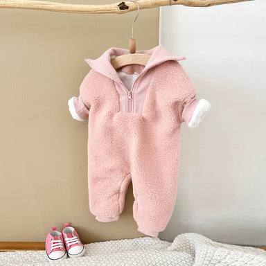 Jumpsuit/Overall i Fleece – Baby, Rosa/Brun, Bomull, Storlek 0–2 år