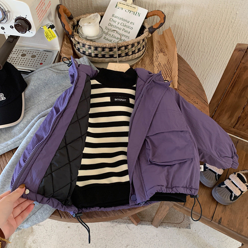 Vindjacka med huva – Lilo Unisex, Svart/Lila, Polyester, Storlek 0–6 år