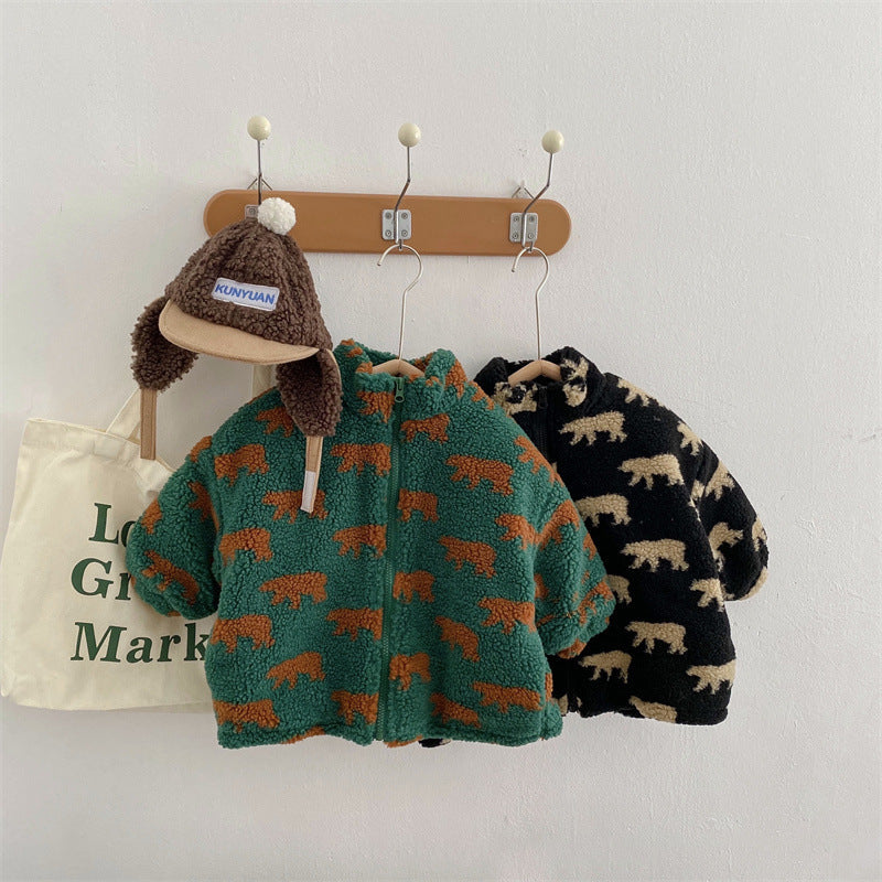 Fleeceväst med Björnmotiv – Björnar Unisex, Svart/Grön, Storlek 1–6 år