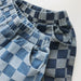 Nolu Checker Shorts – Rutiga Barnshorts Blå – Unisex Sommarshorts i Bomull – Resårmidja – Storlek 0–6 år