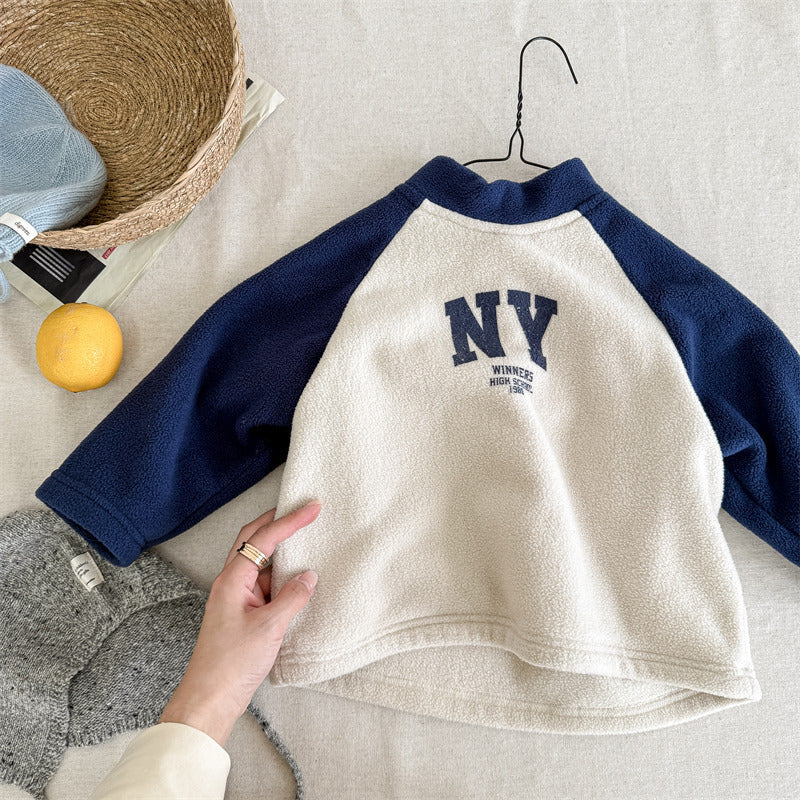 Tröja med fleece – CityStyle Unisex, Blå/Vit, Bomull, Storlek 0–6 år