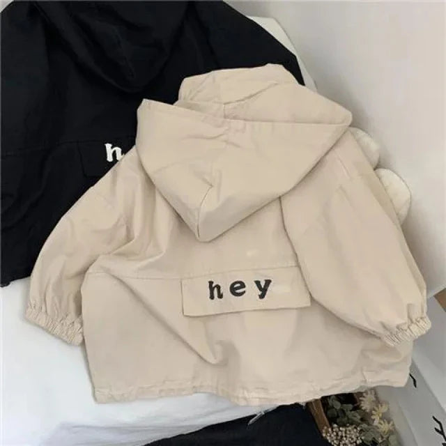 Vindjacka med huva – Conakry Unisex, Beige/Svart, Polyester, Storlek 2–6 år