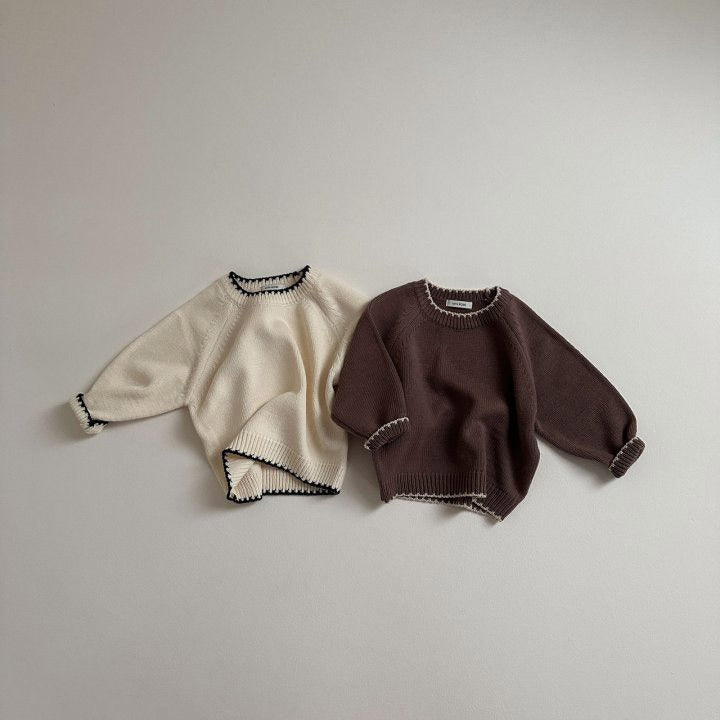 Stickad Tröja Retro – Toem Flicka, Brun/Beige/Vit, Bomull, Storlek 0–7 år