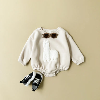 Bodysuit Romper med Lamamönster – Baby, Beige/Brun, Bomull, Storlek 0–1,5 år