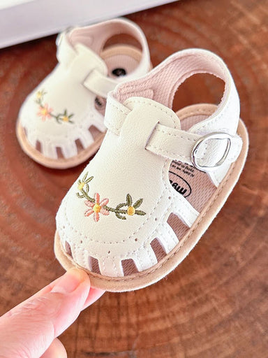 Babysandaler med Blombroderi – Little Steps Flickor, Svart/Rosa/Beige/Grön/Vit, Storlek 0–2 år
