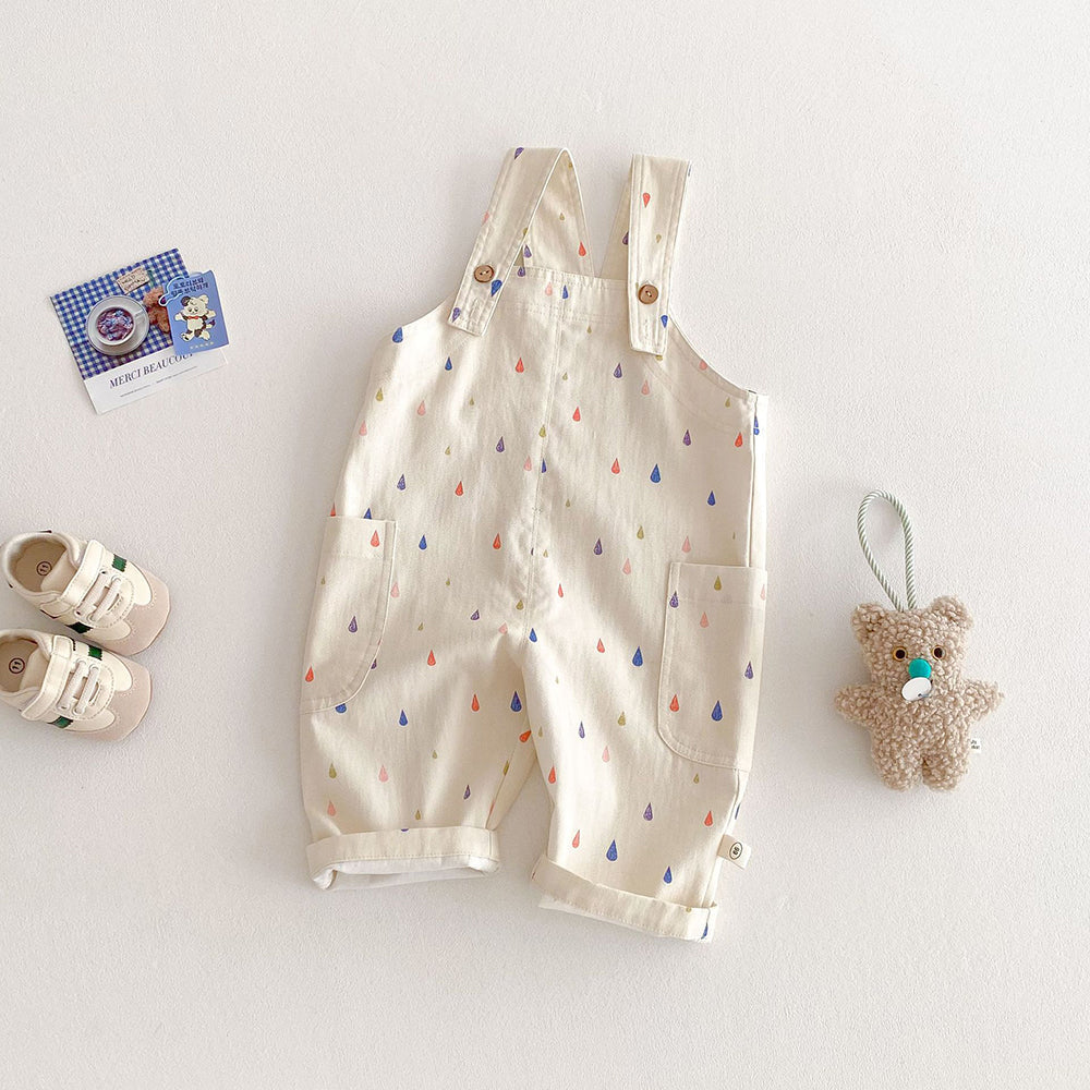 Hängselbyxa med Droppar – Droppeldans Unisex, Beige, Bomull, Storlek 0–5 år