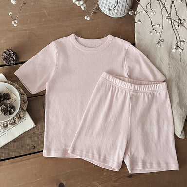 Unisex sommarset i ribbad bomull för baby och småbarn – T-shirt + shorts – Bomull – Little Loom – Gul, Grå, Blå, Rosa, Grön – Storlek 0–4 år