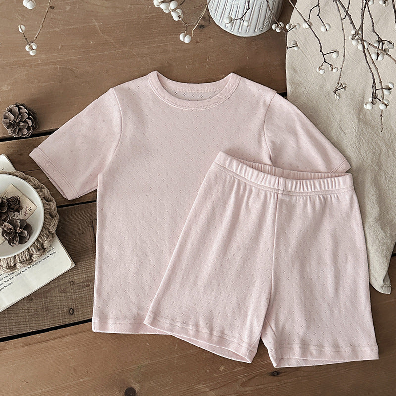 Unisex sommarset i ribbad bomull för baby och småbarn – T-shirt + shorts – Bomull – Little Loom – Gul, Grå, Blå, Rosa, Grön – Storlek 0–4 år