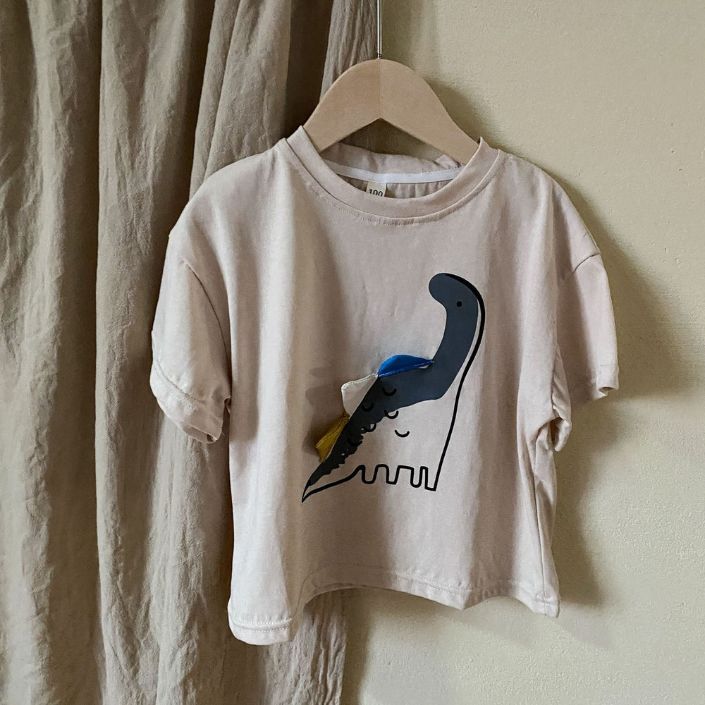 T-shirt med dinosaurie – Småbarn, Förskolebarn, Barn, Beige/Grå, Bomull, Storlek 1–7 år