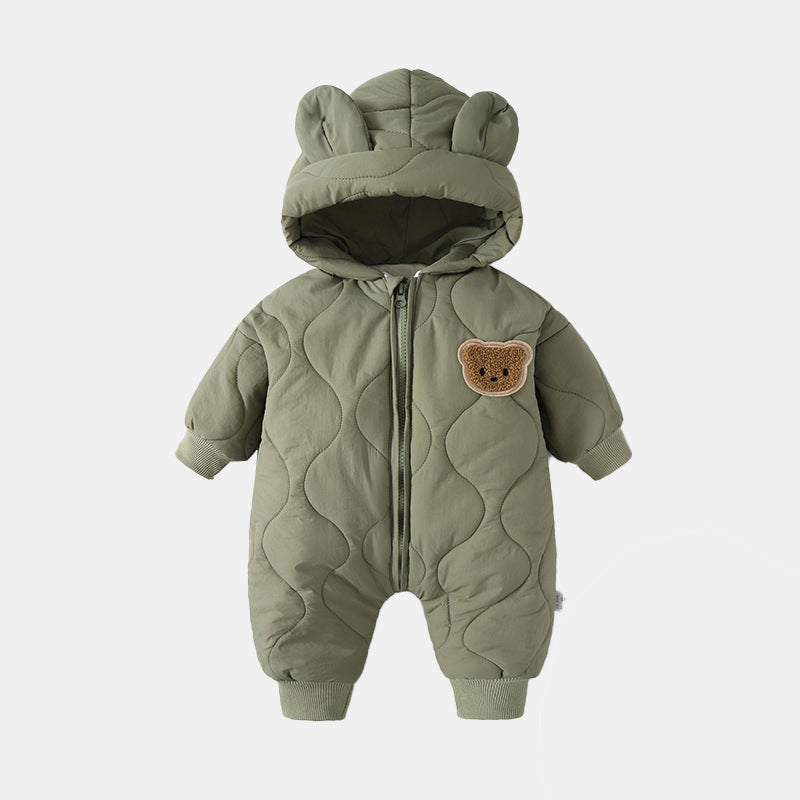 Onesie med Björnöron – Accra Unisex, Beige/Grön/Kaffe, Bomull, Storlek 6–18 månader