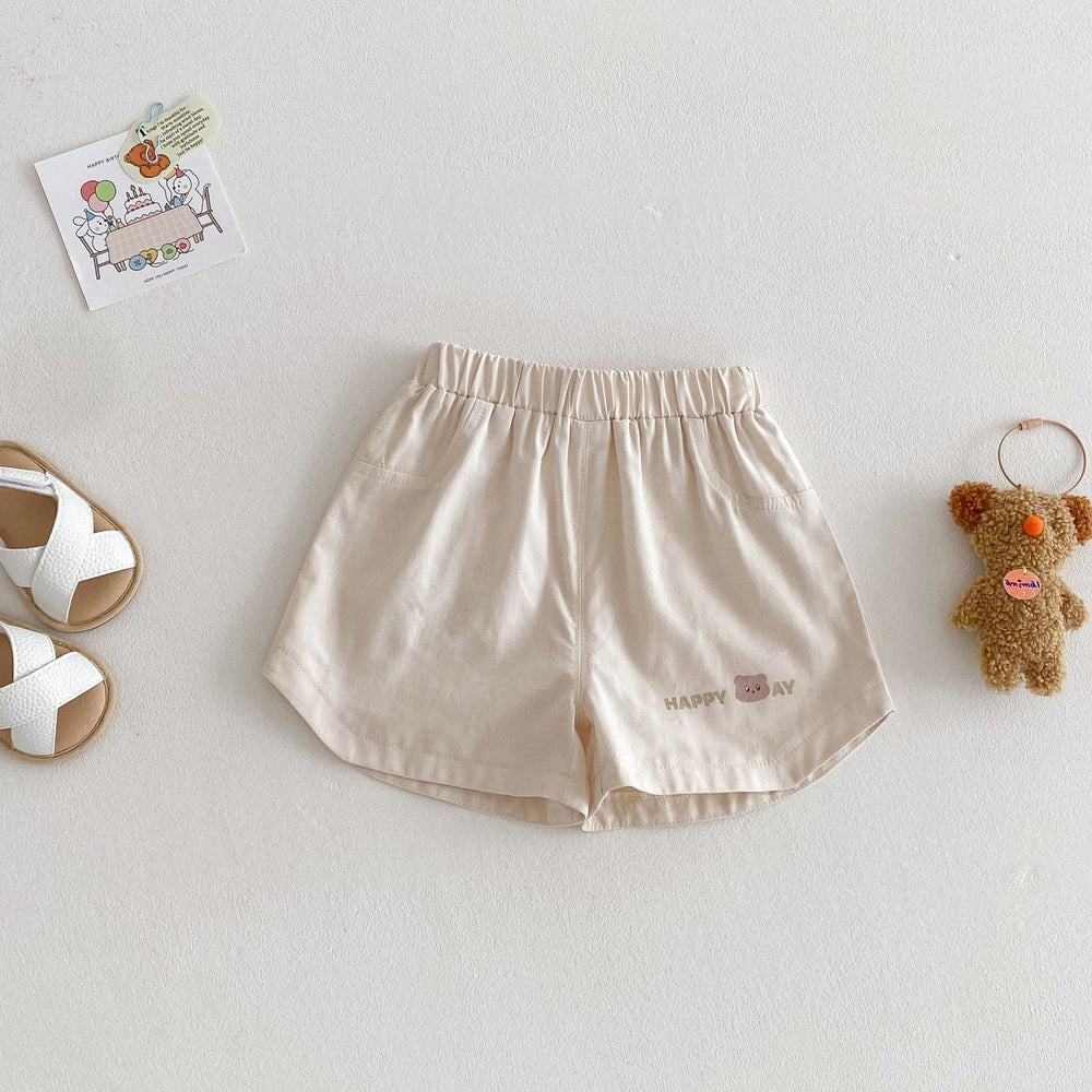 Kortbyxa med Björn – Lino Shorts Unisex, Brun/Grön/Beige/Blå, Bomull, Storlek 0–5 år