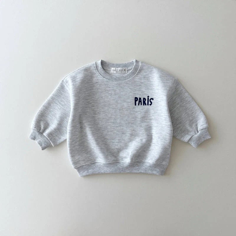 Sweatshirt med Tryck – Paris L’Amour Unisex, Grå/Vit, Bomull, Storlek 0–6 år
