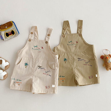 Hängselbyxa med Palmer – Baby Småbarn Förskolebarn Lekoverall, Beige/Brun, Bomull, Storlek 0–5 år