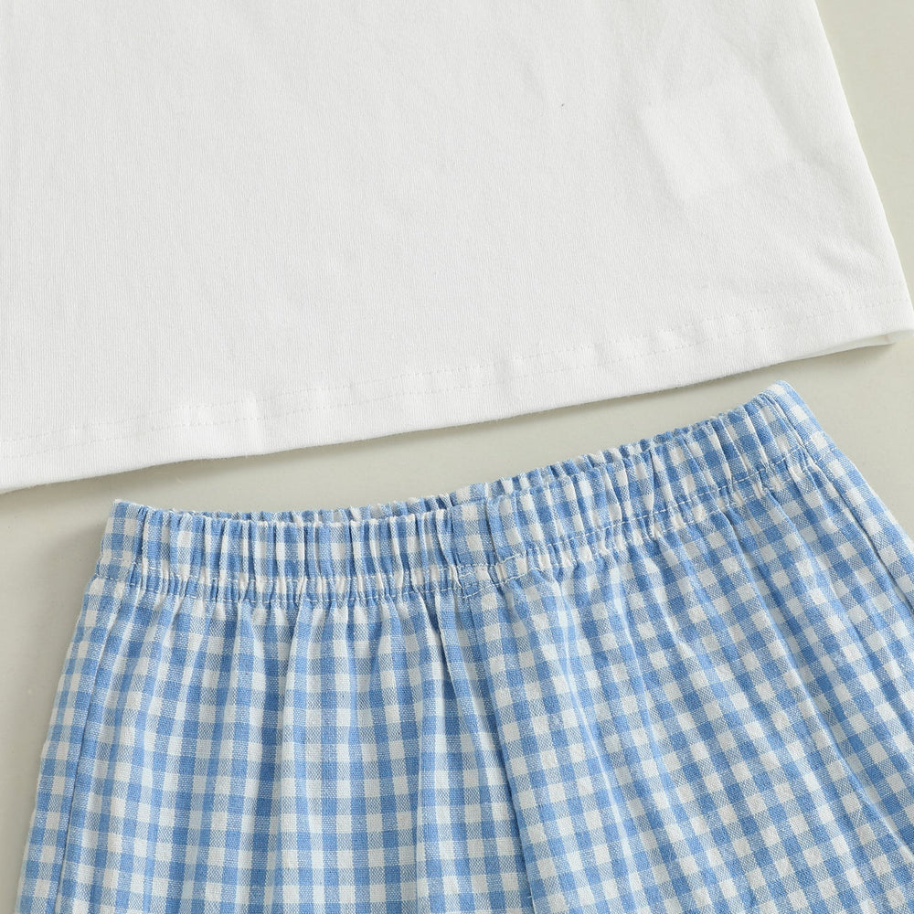 CrabbyCool Sommarsätt för Baby & Småbarn | T-shirt med Krabbor & Rutig Shorts | Bomull & Polyester | 6 mån–4 år | Vit & Blå