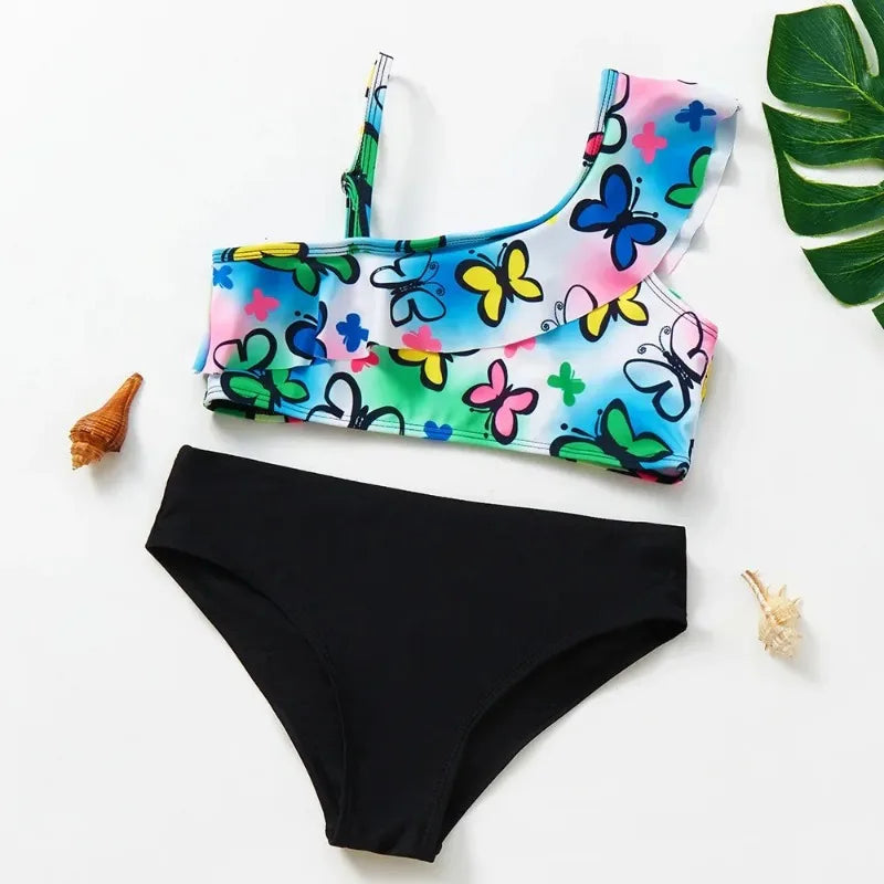 Flickor Tankini Baddräkt Sjöjungfruprint – Sommarstrandkläder | 3-12 år