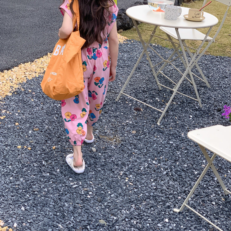 Floree Sommarset Barn – 2-delad bomullsoutfit med blommönster – T-shirt och byxor – Flicka/Baby/Småbarn – Storlek 0–8 år