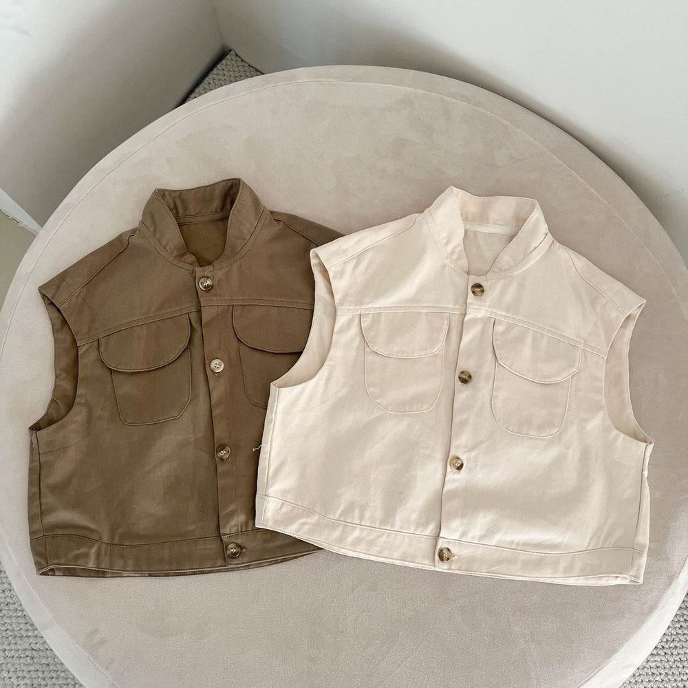 Väst med knäppning – Explorer Unisex, Beige/Brun, Bomull, 0–8 år