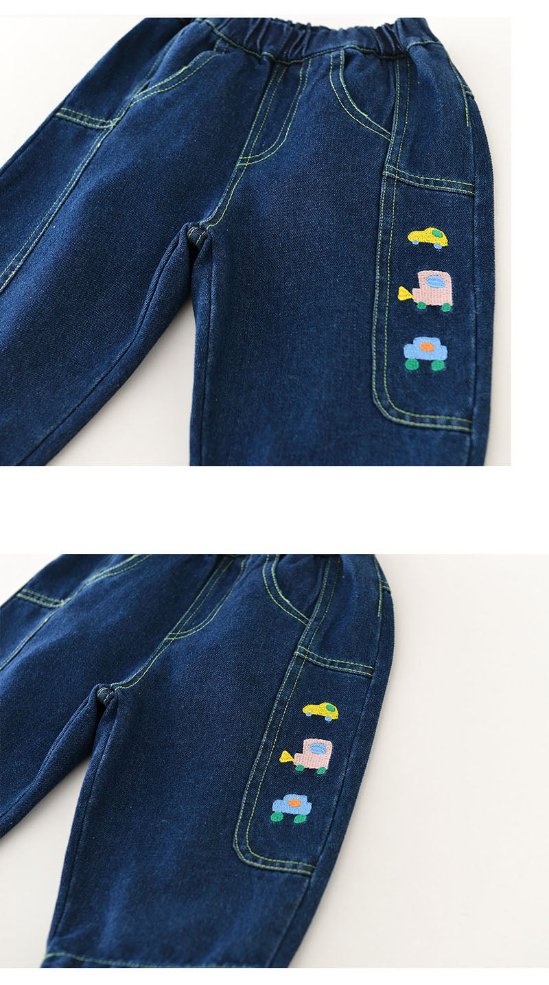 Jeans med Biltryck – Little Wheels Jeans Pojke, Blå, Bomull, Denim, 0–3 År