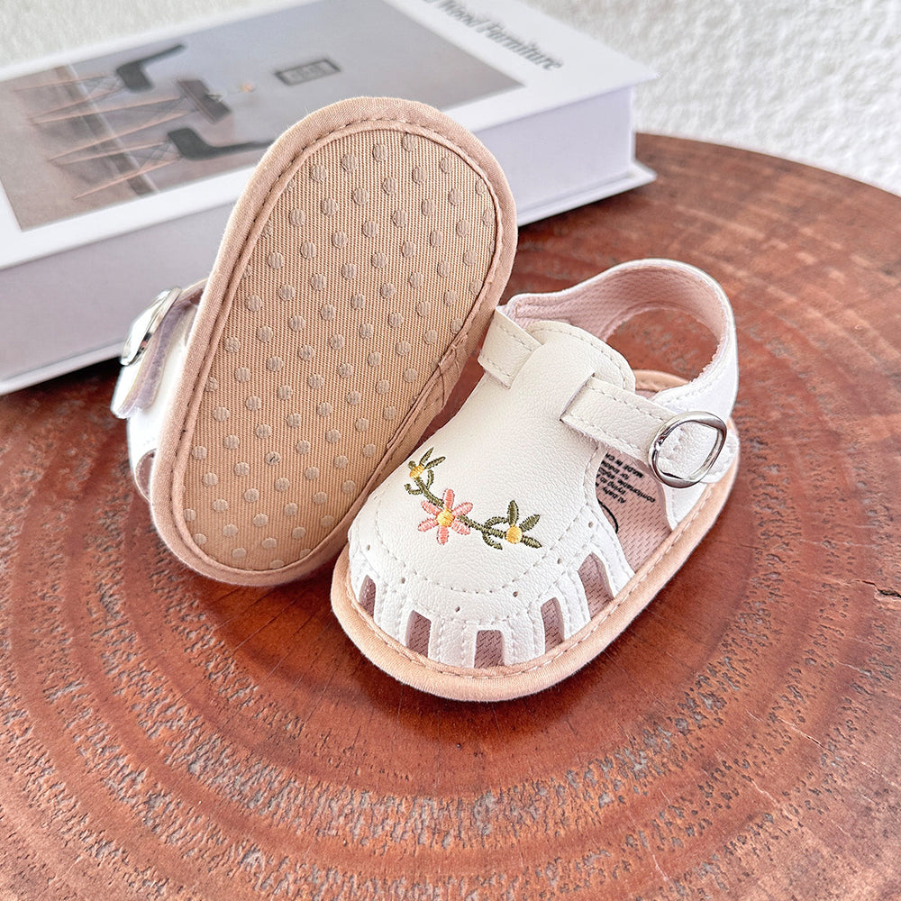 Babysandaler med Blombroderi – Little Steps Flickor, Svart/Rosa/Beige/Grön/Vit, Storlek 0–2 år
