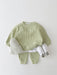 Set med Byxa och Tröja i Vågigt Waffelmönster – Porto-Novo Unisex, Blå/Rosa/Grå/Grön/Gul, Bomull, Storlek 0–3 år