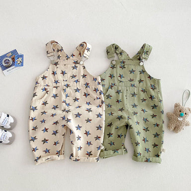 Hängselbyxa med Stjärnor – Stjärnfångare Unisex, Beige/Grön, Bomull, Storlek 0–5 år