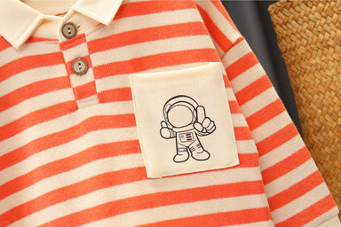 Set med Randig Tröja och Jeans – Astronaut Little Voyager Pojkar, Röd/Blå/Svart, Bomull, Storlek 0–5 år