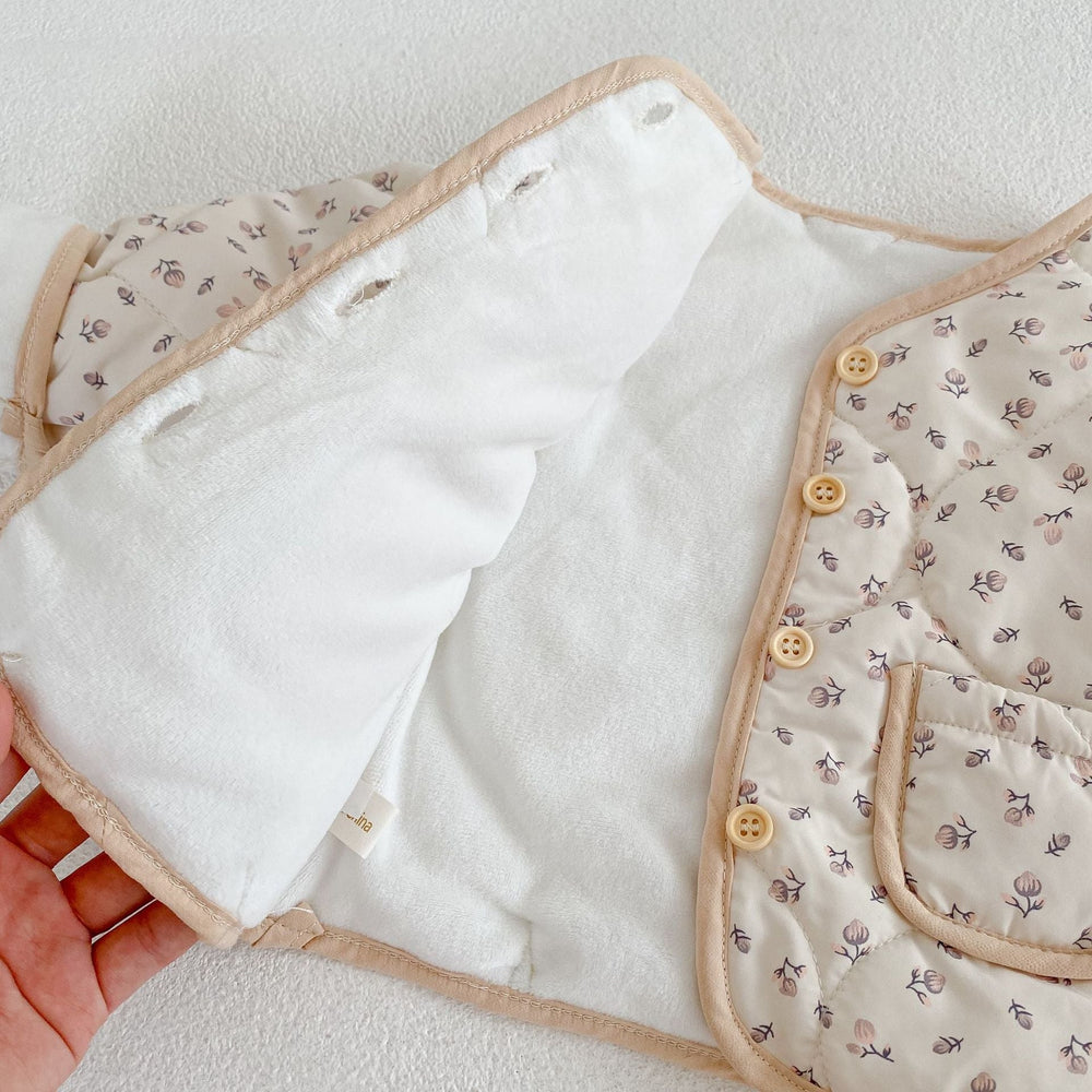 Vadderad jacka – LieveLot Flickor, Blommönster, Beige, Bomull, Storlek 0–3 år
