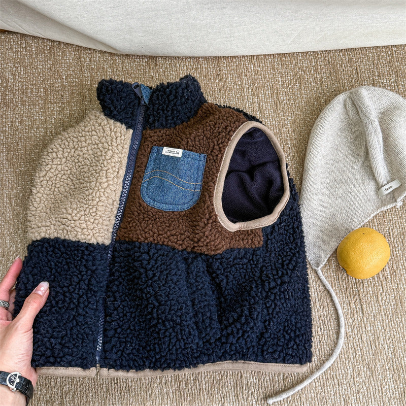 Fleeceväst – Cozypocket Väst Unisex, Blå/Grå, Bomull, Storlek 0–6 år