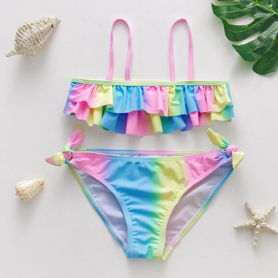 Flickor Tankini Baddräkt Sjöjungfruprint – Sommarstrandkläder | 3-12 år