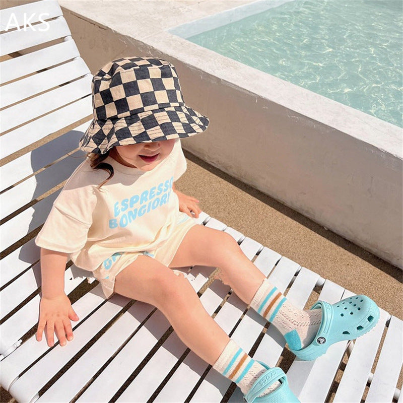 Sommarset med Shorts och T-shirt – CaffèKids Unisex, Blå/Beige, Bomull, Storlek 0–6 år