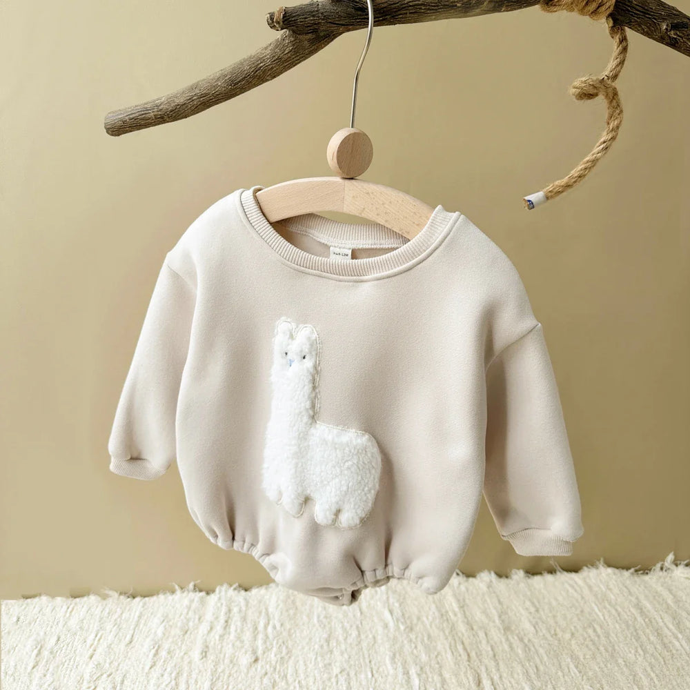 Bodysuit Romper med Lamamönster – Baby, Beige/Brun, Bomull, Storlek 0–1,5 år