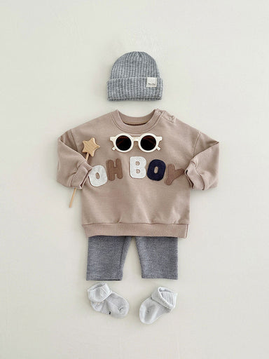 Klädset med leggings och tröja – LittleNomad Pojkar, Beige/Brun/Grön, Bomull, Storlek 0–3 år