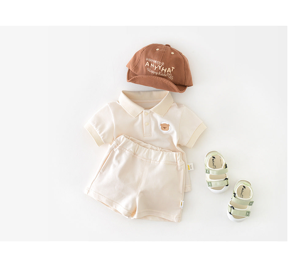 Polo Play Babyset – Somrig Unisex Outfit med Polotröja och Shorts | Storlek 0–3 år | Grön & Beige